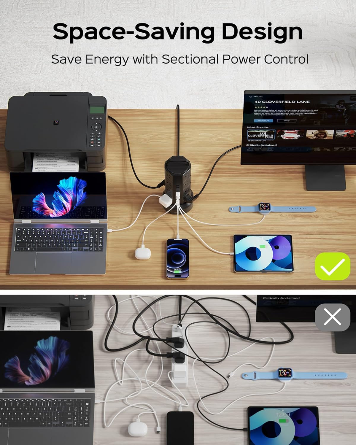 Power Strip Tower Surge Protector,  16 Outlets 6 USB (2 USB C) Charging Station, Extension Cord with Multiple Outlets, 1050J 1625W/13A Outlet Extender 6.5Ft Extension Cord for Home Office
