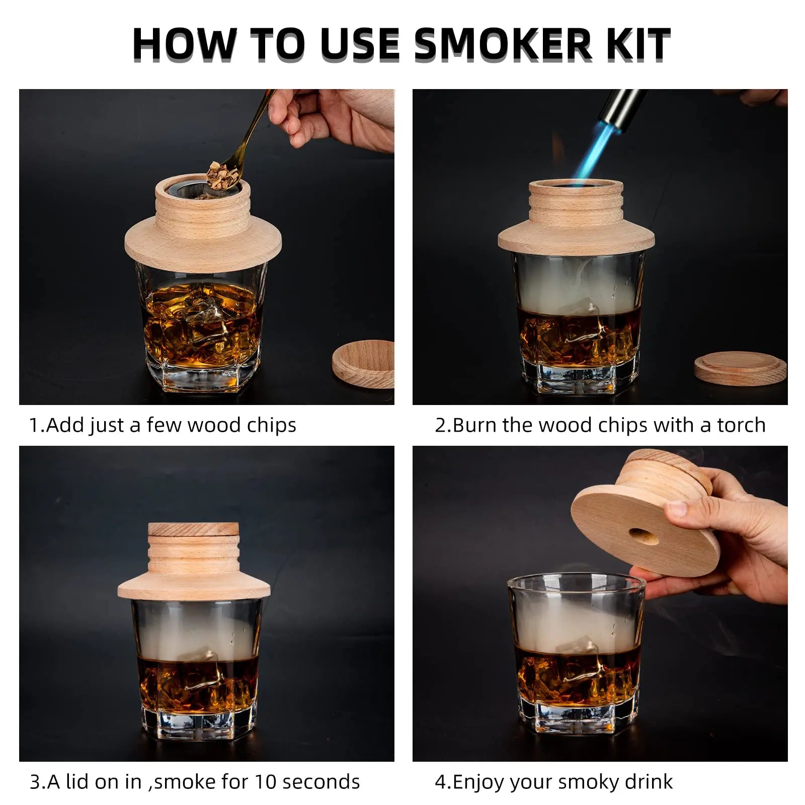 Cocktail Whiskey Smoker Kit Old Fashioned Drink Smoker Infuser with Ice Ball Mold Gift for Drink Lover Men Dad Husband Friend