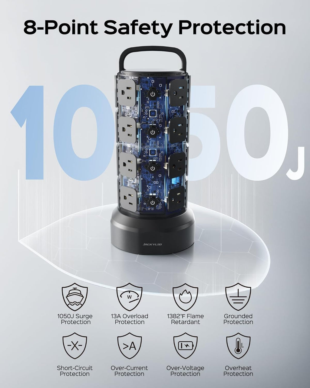 Power Strip Tower Surge Protector,  16 Outlets 6 USB (2 USB C) Charging Station, Extension Cord with Multiple Outlets, 1050J 1625W/13A Outlet Extender 6.5Ft Extension Cord for Home Office