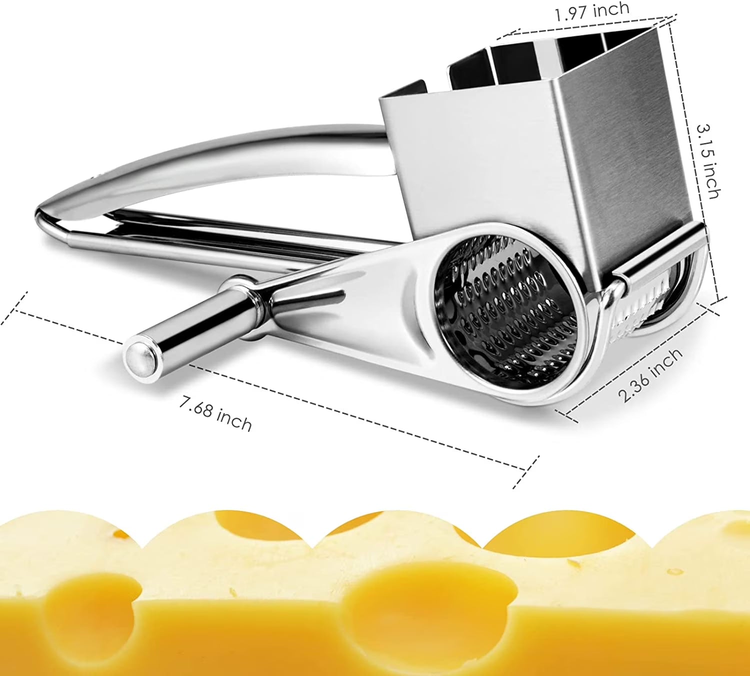 JLLOM Cheese Grater, Rotary Cheese Grater Handheld with 3 Drum Blades, Rotary Handheld Cheese Shredder Grater Stainless Steel