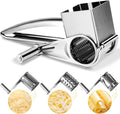 JLLOM Cheese Grater, Rotary Cheese Grater Handheld with 3 Drum Blades, Rotary Handheld Cheese Shredder Grater Stainless Steel