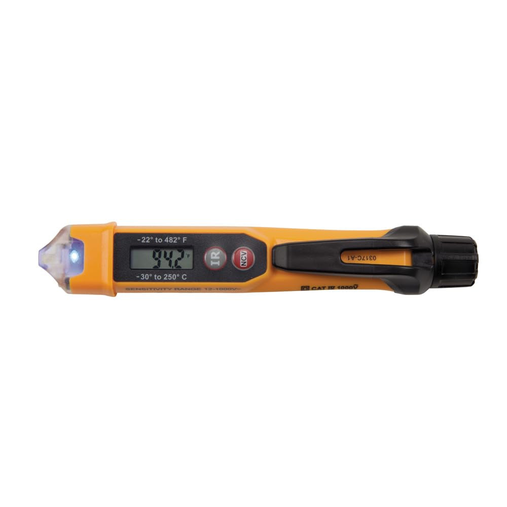 NCVT-4IR Non-Contact Voltage Tester, 12-1000V AC Pen with IR Thermometer -22 to 482-Degree Fahrenheit, LED and Audible Alarms, Pocket Clip