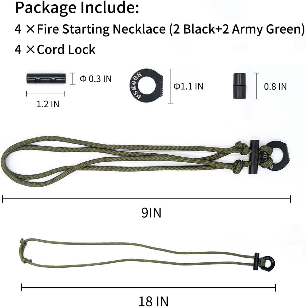 Fire Starter Necklace, Survival Paracord Necklace with Flint and Steel, Bushcraft Necklace for Camping, Hiking and Backpacking