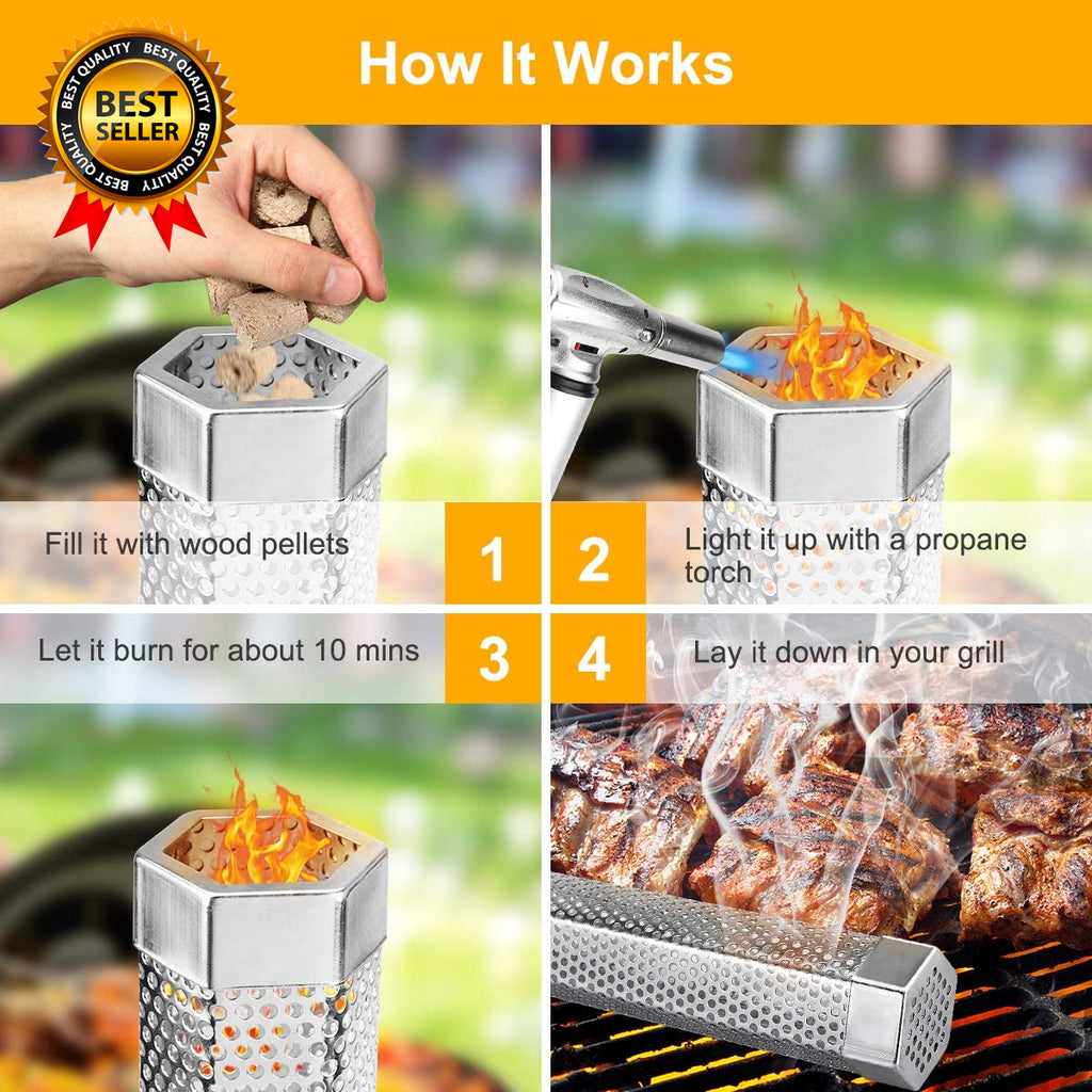 Pellet Smoker Tube 2 Pack 12'' Stainless Steel BBQ Wood Pellet Tube Smoker