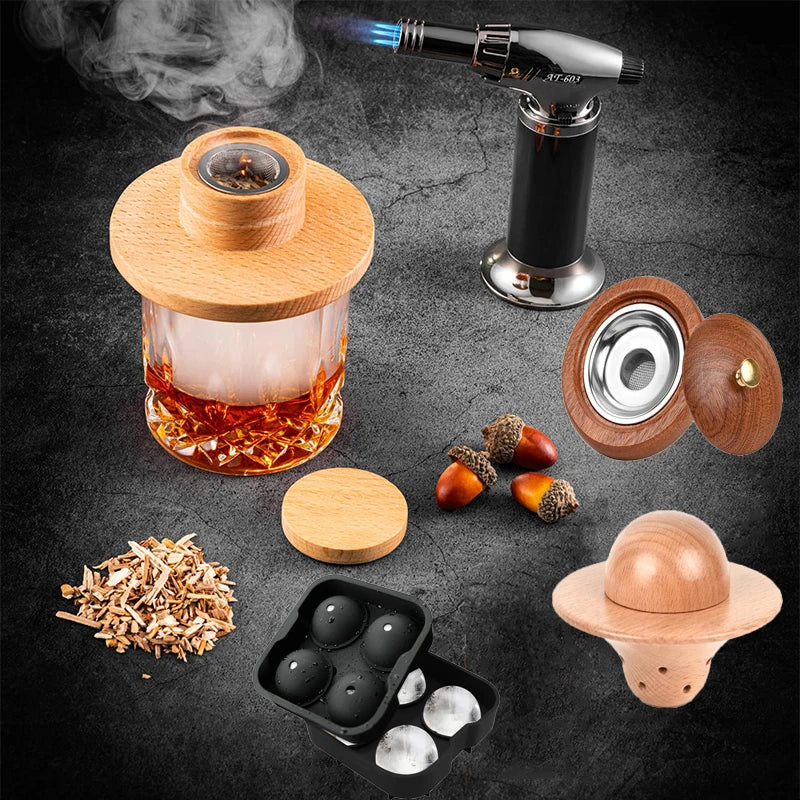 Cocktail Whiskey Smoker Kit Old Fashioned Drink Smoker Infuser with Ice Ball Mold Gift for Drink Lover Men Dad Husband Friend