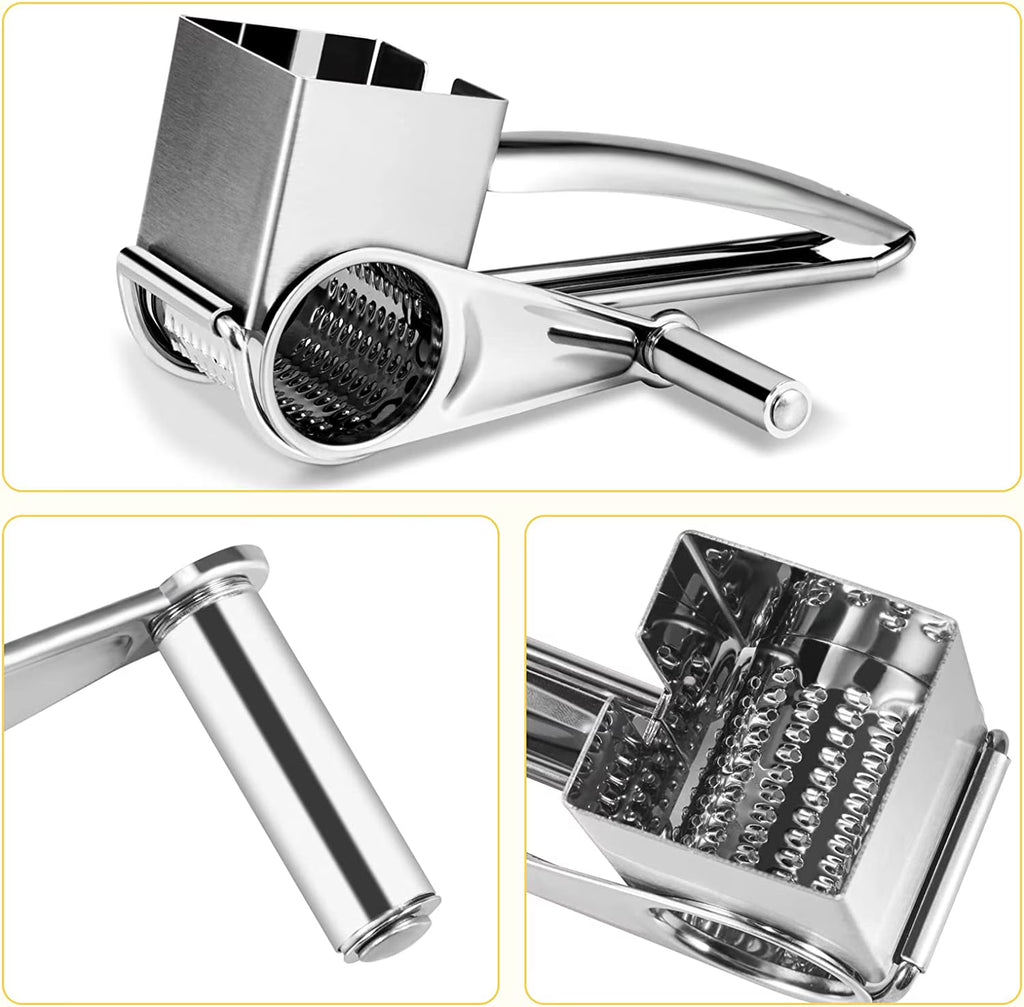JLLOM Cheese Grater, Rotary Cheese Grater Handheld with 3 Drum Blades, Rotary Handheld Cheese Shredder Grater Stainless Steel