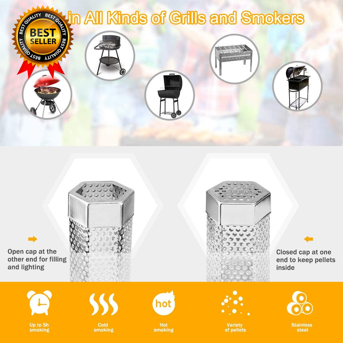 Pellet Smoker Tube 2 Pack 12'' Stainless Steel BBQ Wood Pellet Tube Smoker