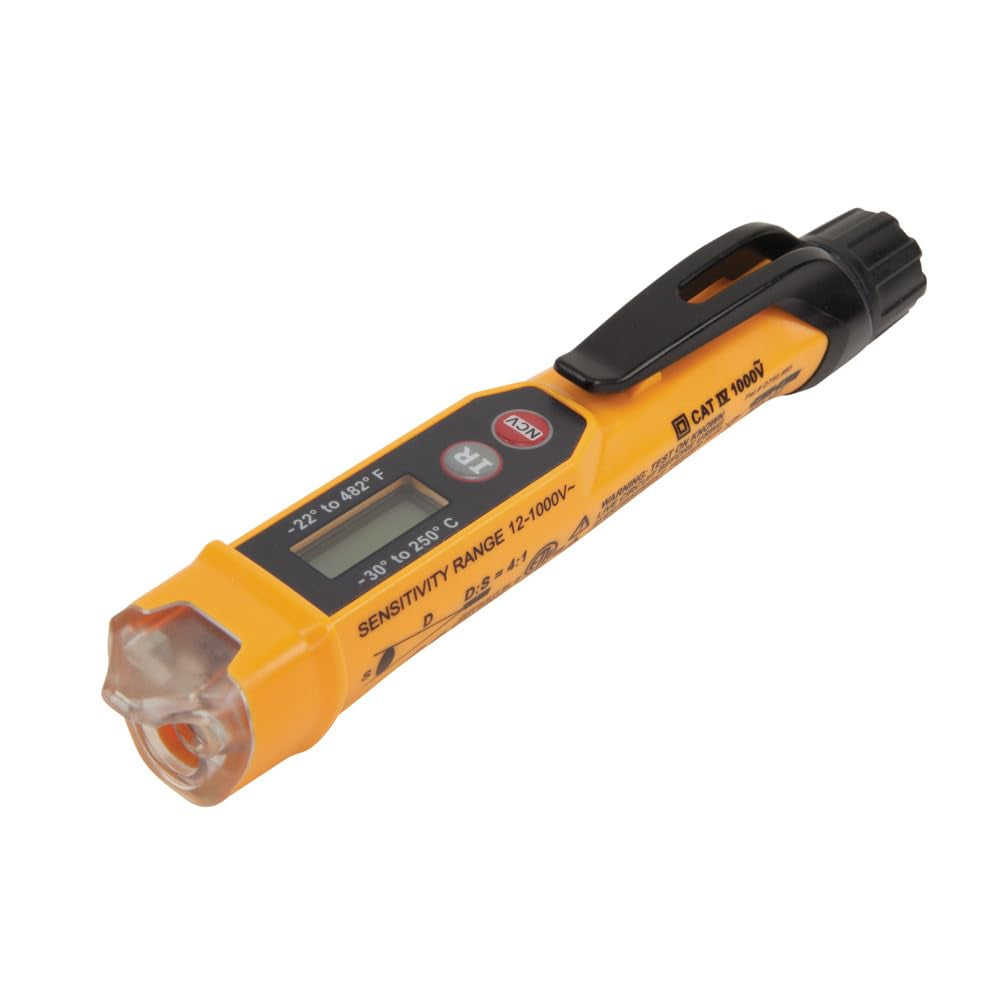 NCVT-4IR Non-Contact Voltage Tester, 12-1000V AC Pen with IR Thermometer -22 to 482-Degree Fahrenheit, LED and Audible Alarms, Pocket Clip