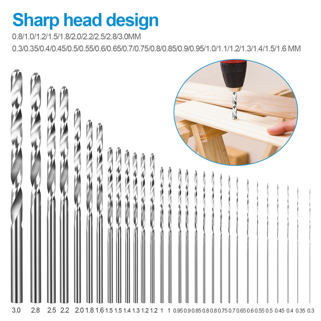 31PCS Precision Pin Vise Hobby Micro Drill Bits Mini Micro Hand Rotary Tools Set
