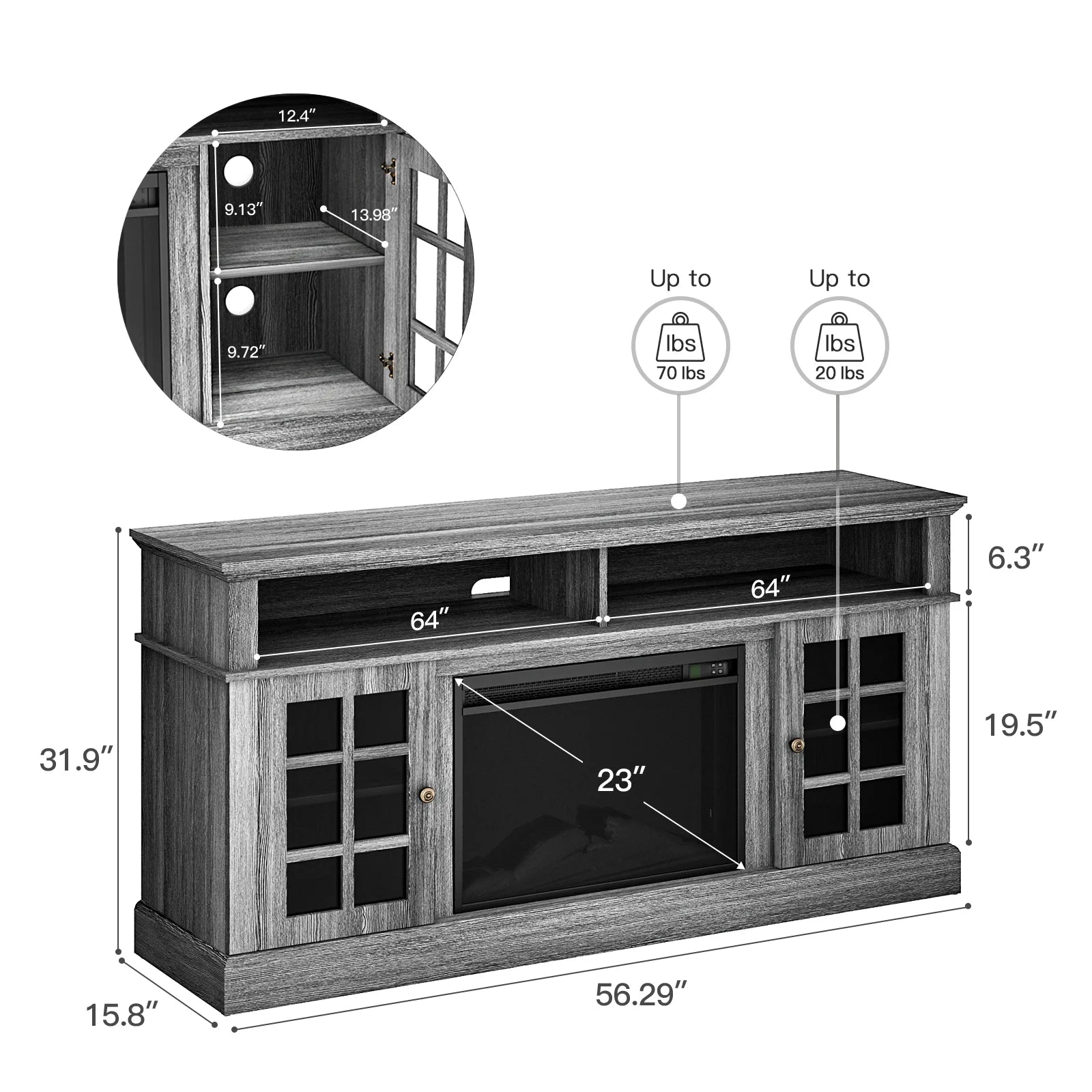 Electric Fireplace TV Stand for 75″ Tvs Fireplace Entertainment Center TV Console Table with 23″ Fireplace, Holds up to 200 Lbs