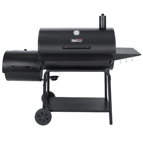 36" Charcoal Barrel Grill with Offset Smoker, Adjustable Grates and Thermometer