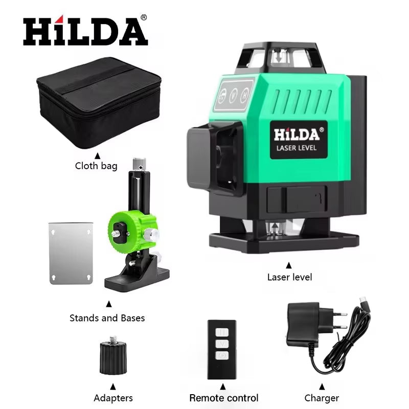 3D/4D Laser Level 12/16 Lines Level Self-Leveling 360 Horizontal and Vertical Cross Super Powerful Green Laser Level