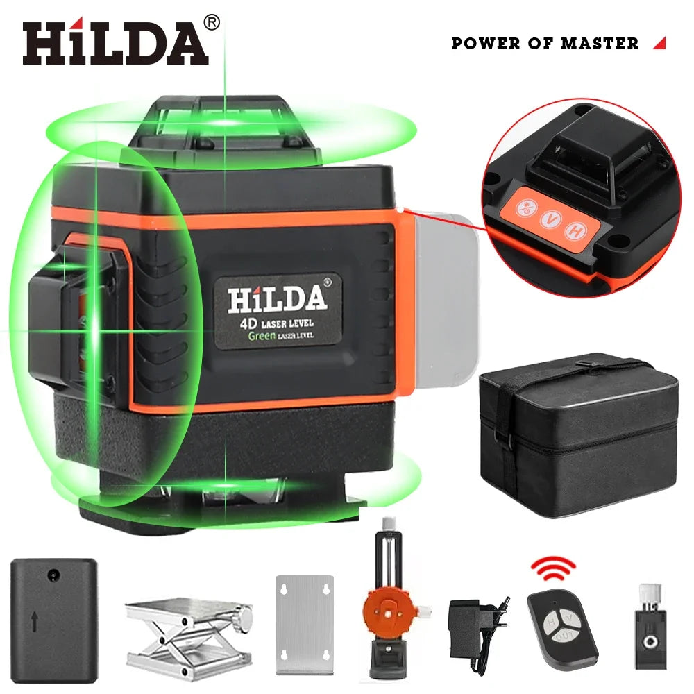 3D/4D Laser Level 12/16 Lines Level Self-Leveling 360 Horizontal and Vertical Cross Super Powerful Green Laser Level