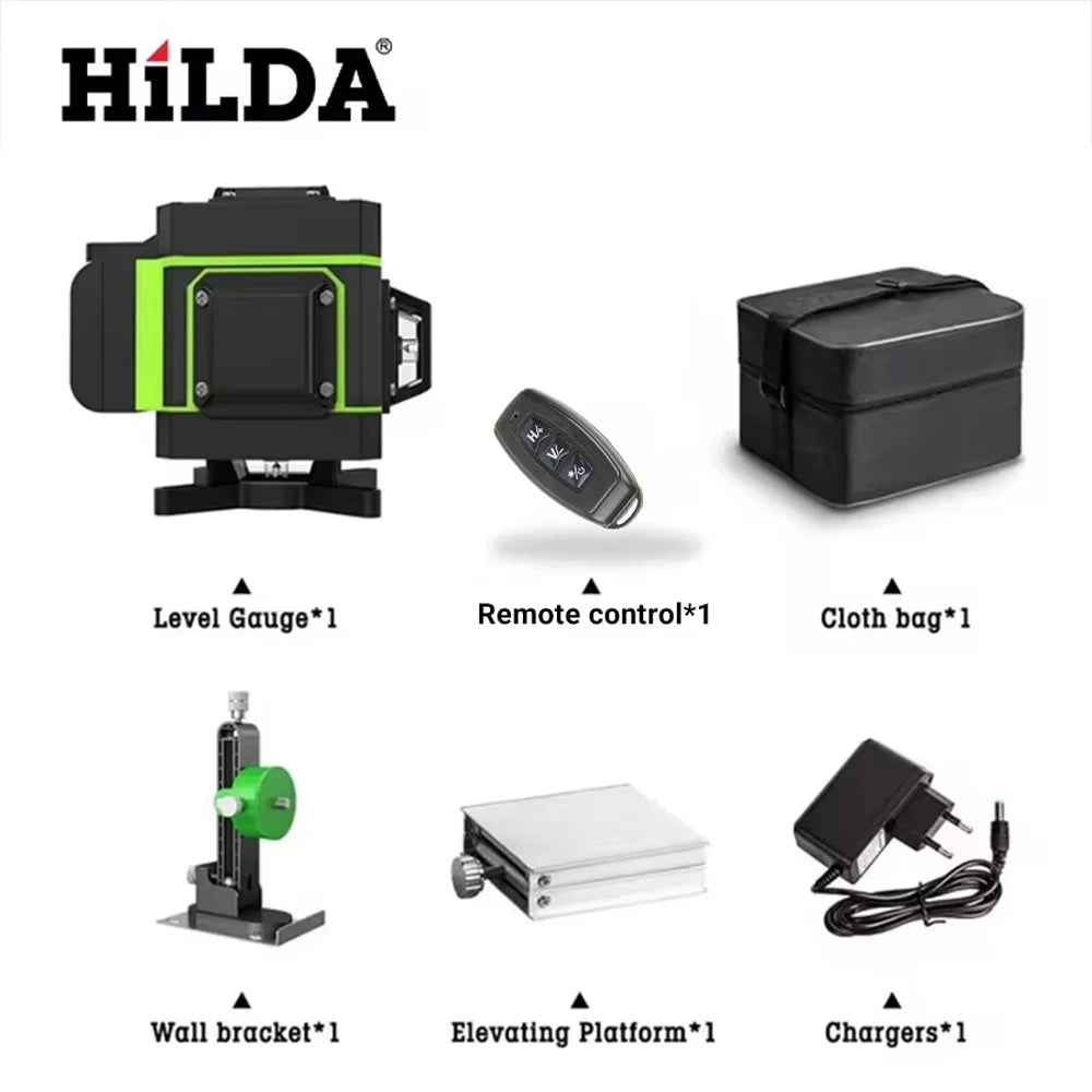 3D/4D Laser Level 12/16 Lines Level Self-Leveling 360 Horizontal and Vertical Cross Super Powerful Green Laser Level