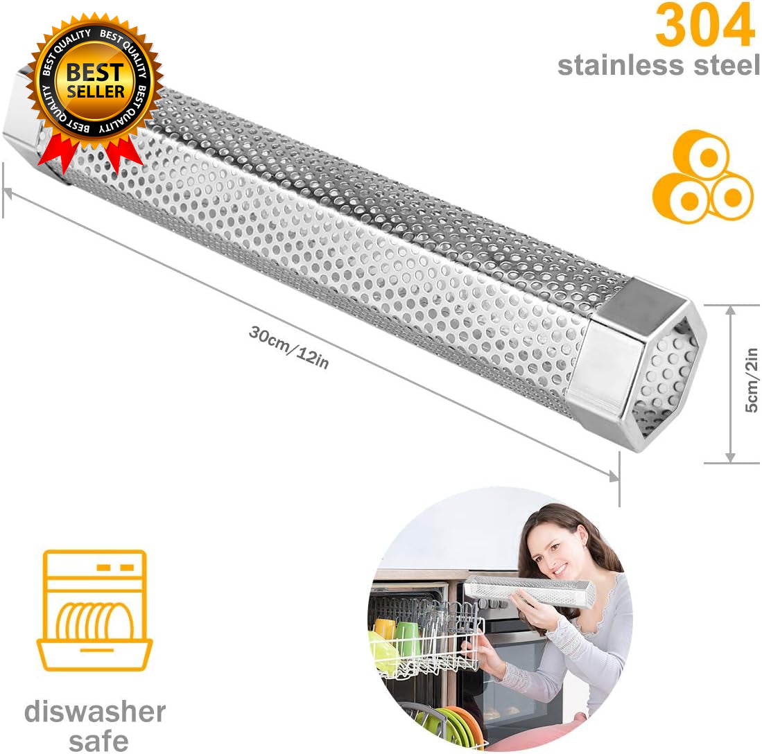 Pellet Smoker Tube 2 Pack 12'' Stainless Steel BBQ Wood Pellet Tube Smoker