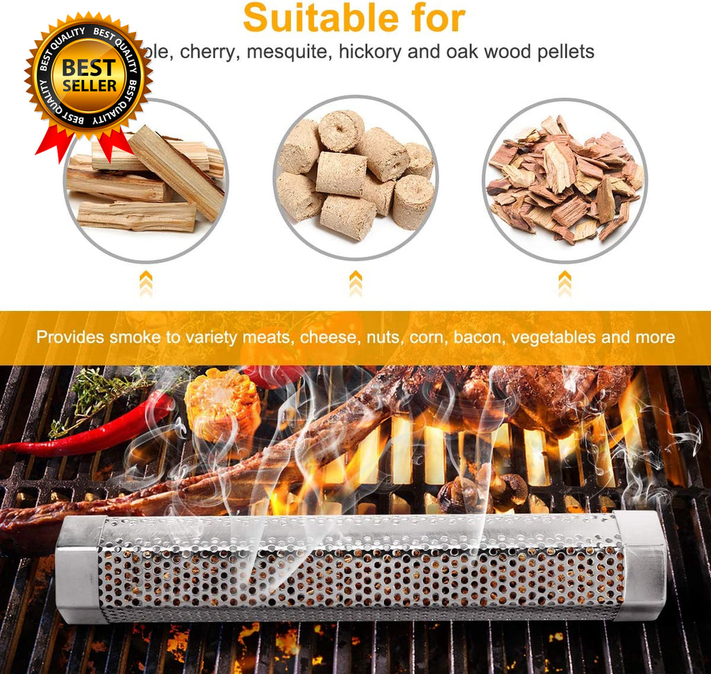 Pellet Smoker Tube 2 Pack 12'' Stainless Steel BBQ Wood Pellet Tube Smoker
